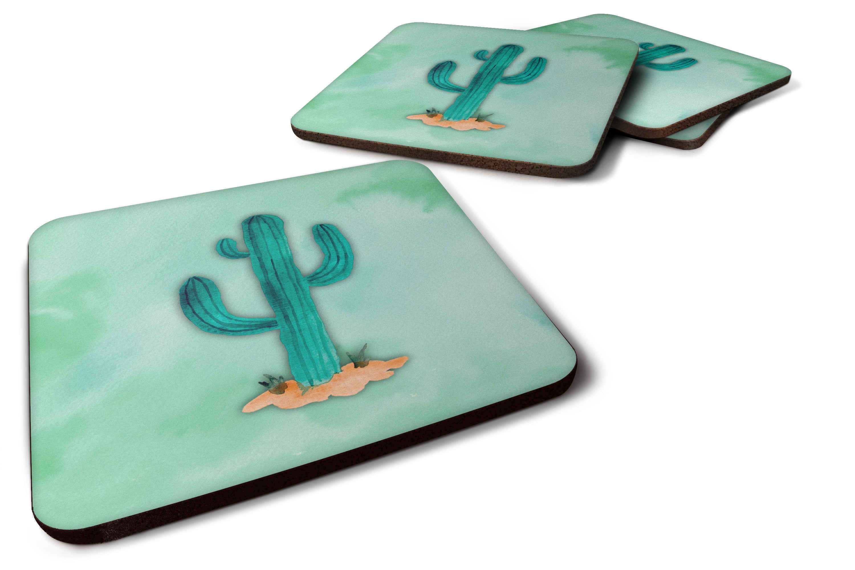 Western Cactus Watercolor Foam Coasters Set of 4 Cup Coasters for Indoor Outdoor, Tabletop Protection, Anti Slip, Mouse pad Material