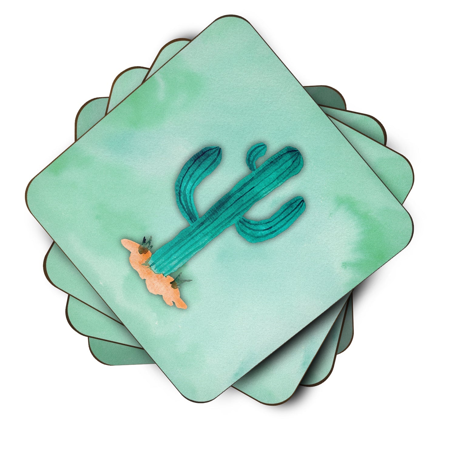 Western Cactus Watercolor Foam Coasters Set of 4 Cup Coasters for Indoor Outdoor, Tabletop Protection, Anti Slip, Mouse pad Material