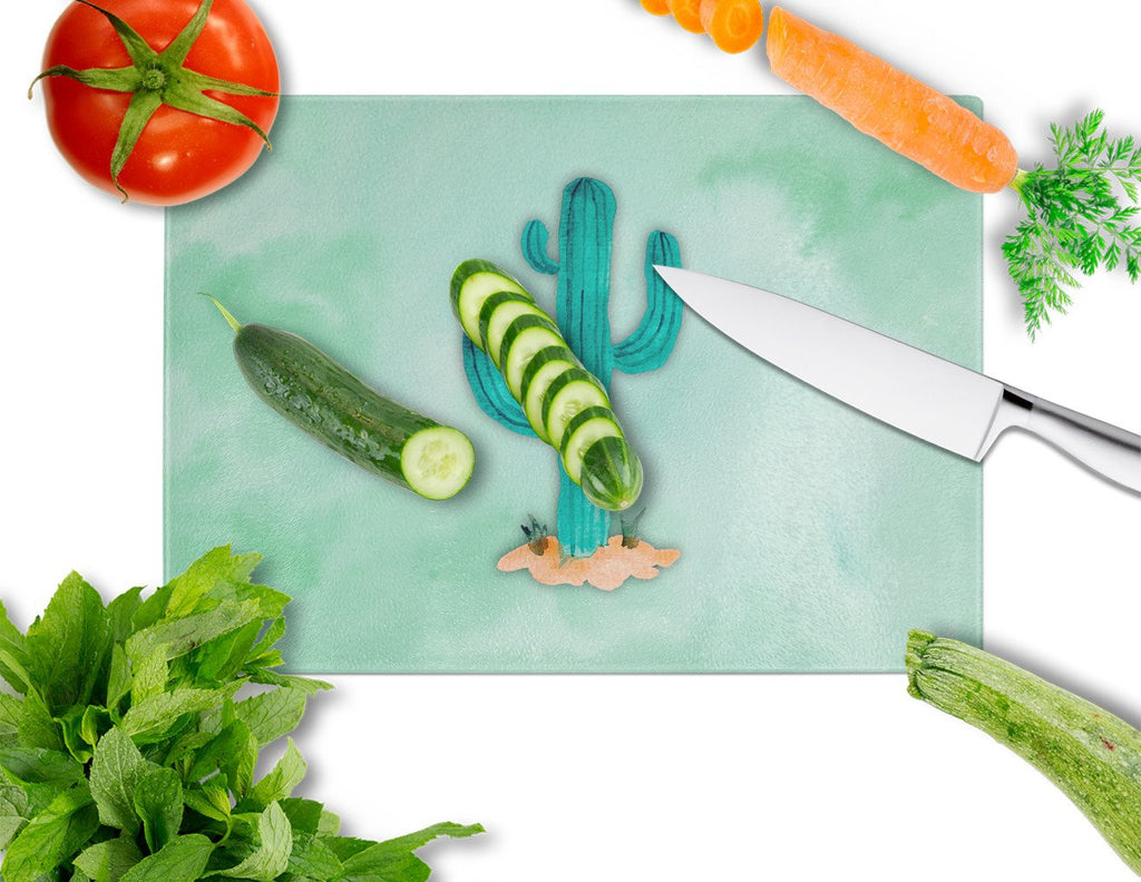 Western Cactus Watercolor Cutting Board Tempered Glass Kitchen Cutting Surface, Heat Resistant Chopping, Non-Slip Feet, Food Prep & Serving