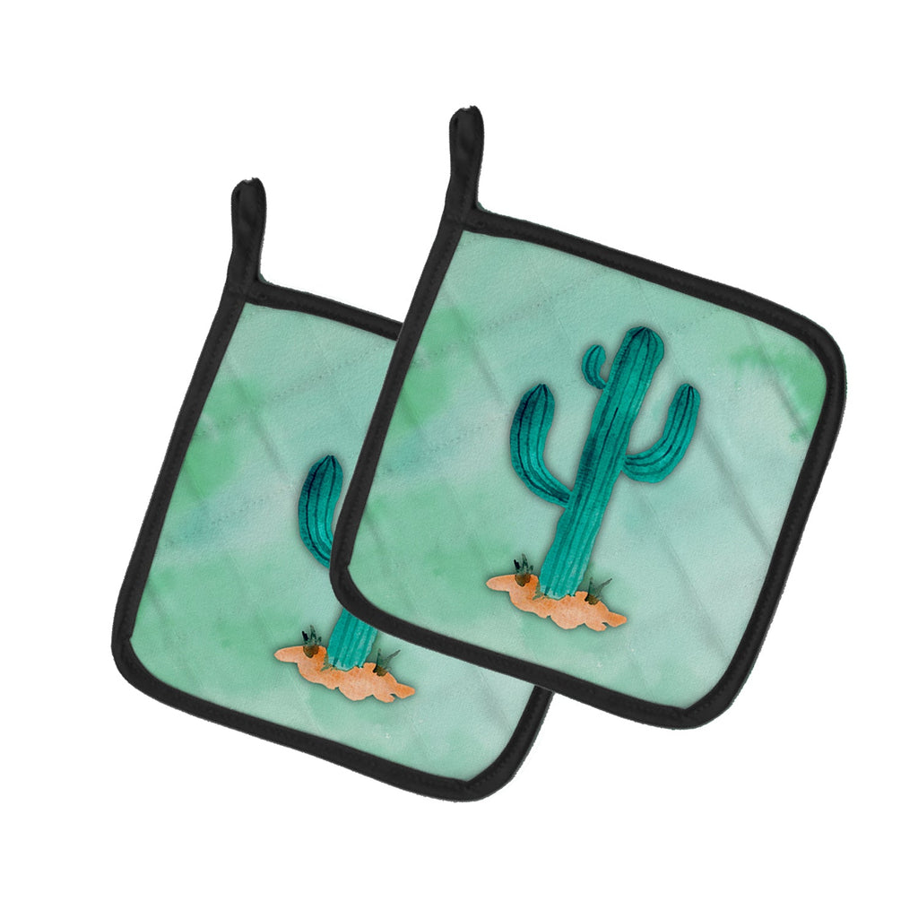 Western Cactus Watercolor Pot Holder Set of 2 Heat Resistant Quilted Hot Pads 7.5 x 7.5 Inch, Insulated Kitchen Trivets for Cooking & Baking