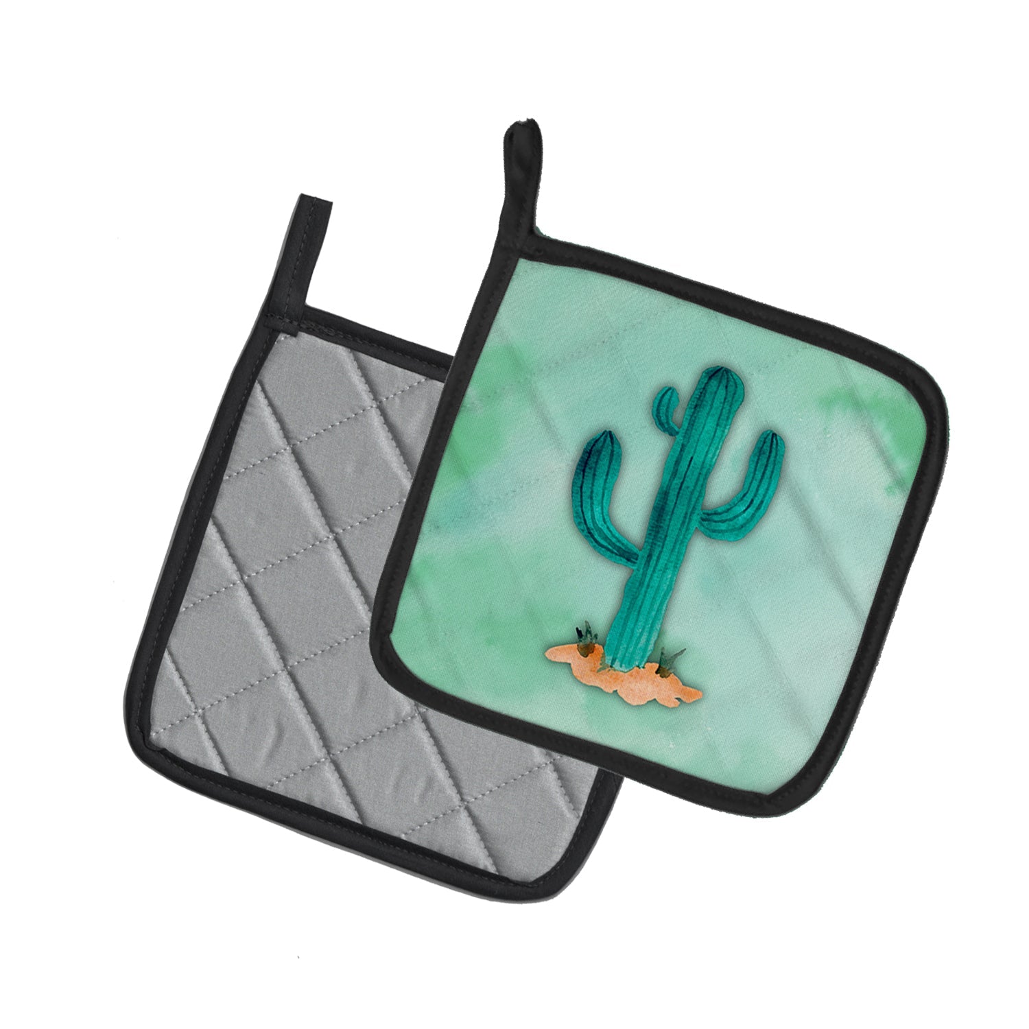 Western Cactus Watercolor Pot Holder Set of 2 Heat Resistant Quilted Hot Pads 7.5 x 7.5 Inch, Insulated Kitchen Trivets for Cooking & Baking