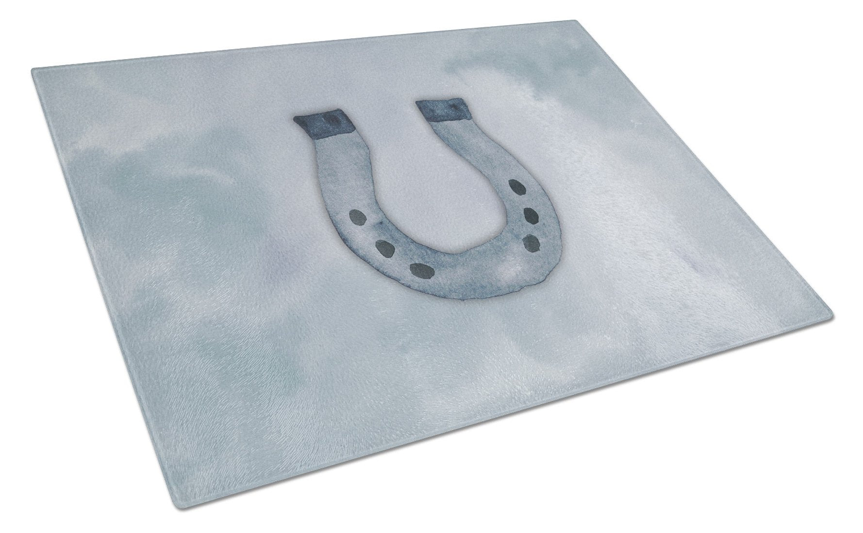 Horseshoe Watercolor Cutting Board Tempered Glass Kitchen Cutting Surface, Heat Resistant Chopping, Non-Slip Feet, Food Prep & Serving