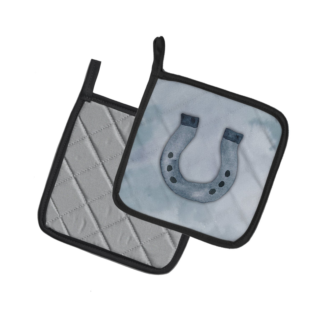 Horseshoe Watercolor Pot Holder Set of 2 Heat Resistant Quilted Hot Pads 7.5 x 7.5 Inch, Insulated Kitchen Trivets for Cooking & Baking