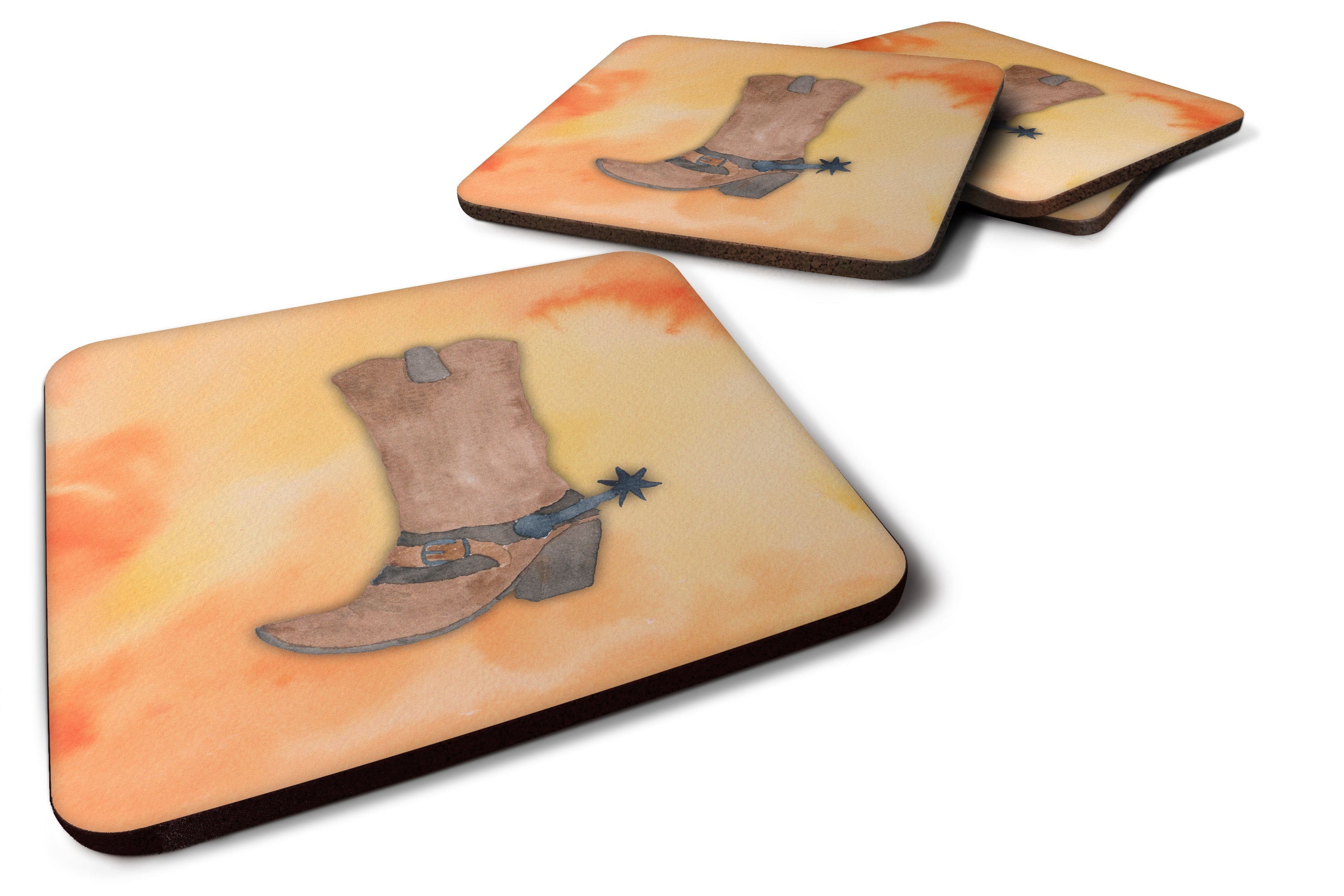 Cowboy Boot Watercolor Foam Coasters Set of 4 Cup Coasters for Indoor Outdoor, Tabletop Protection, Anti Slip, Mouse pad Material