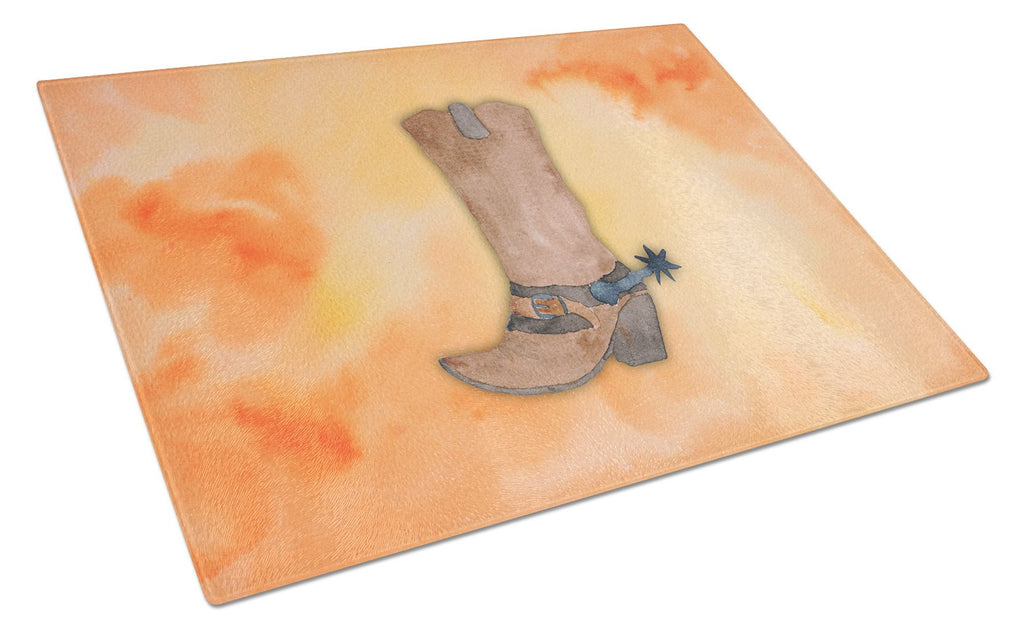 Cowboy Boot Watercolor Cutting Board Tempered Glass Kitchen Cutting Surface, Heat Resistant Chopping, Non-Slip Feet, Food Prep & Serving