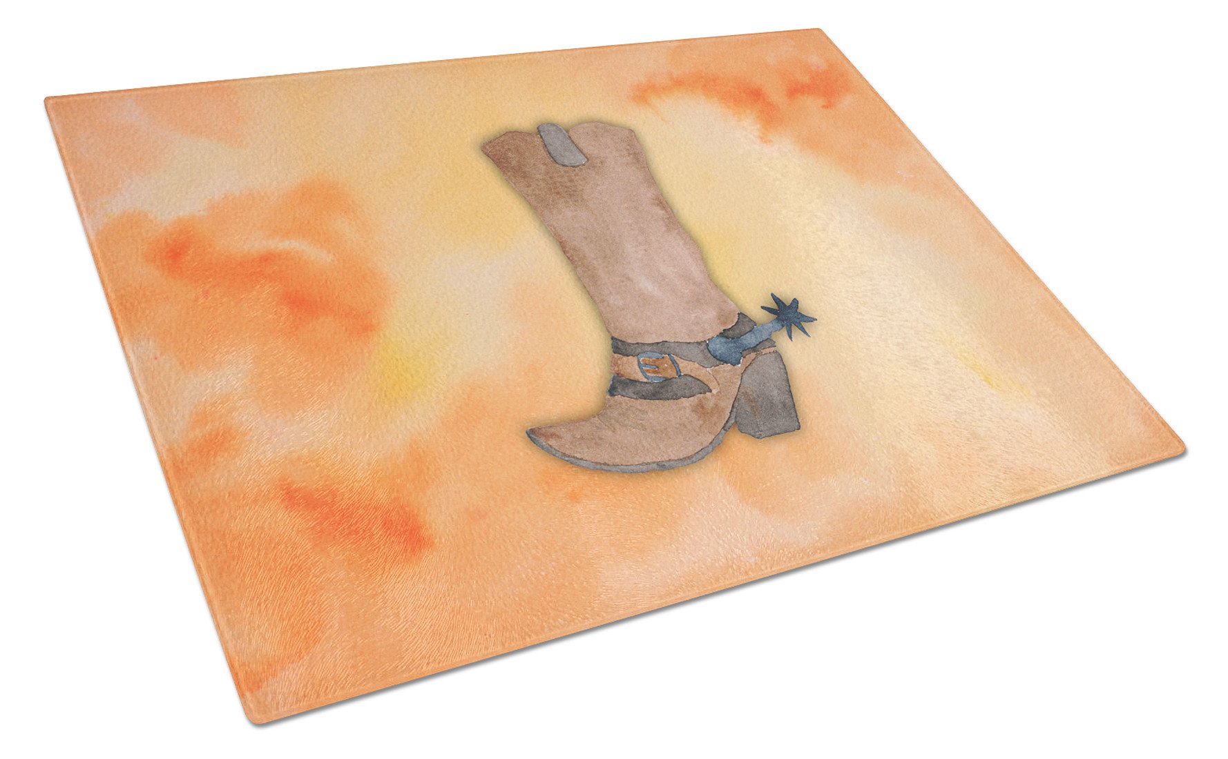 Cowboy Boot Watercolor Cutting Board Tempered Glass Kitchen Cutting Surface, Heat Resistant Chopping, Non-Slip Feet, Food Prep & Serving