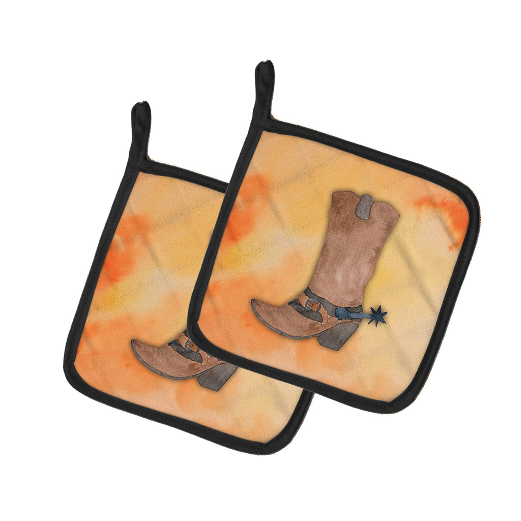 Cowboy Boot Watercolor Pot Holder Set of 2 Heat Resistant Quilted Hot Pads 7.5 x 7.5 Inch, Insulated Kitchen Trivets for Cooking & Baking