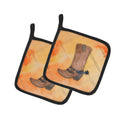 Cowboy Boot Watercolor Pot Holder Set of 2 Heat Resistant Quilted Hot Pads 7.5 x 7.5 Inch, Insulated Kitchen Trivets for Cooking & Baking