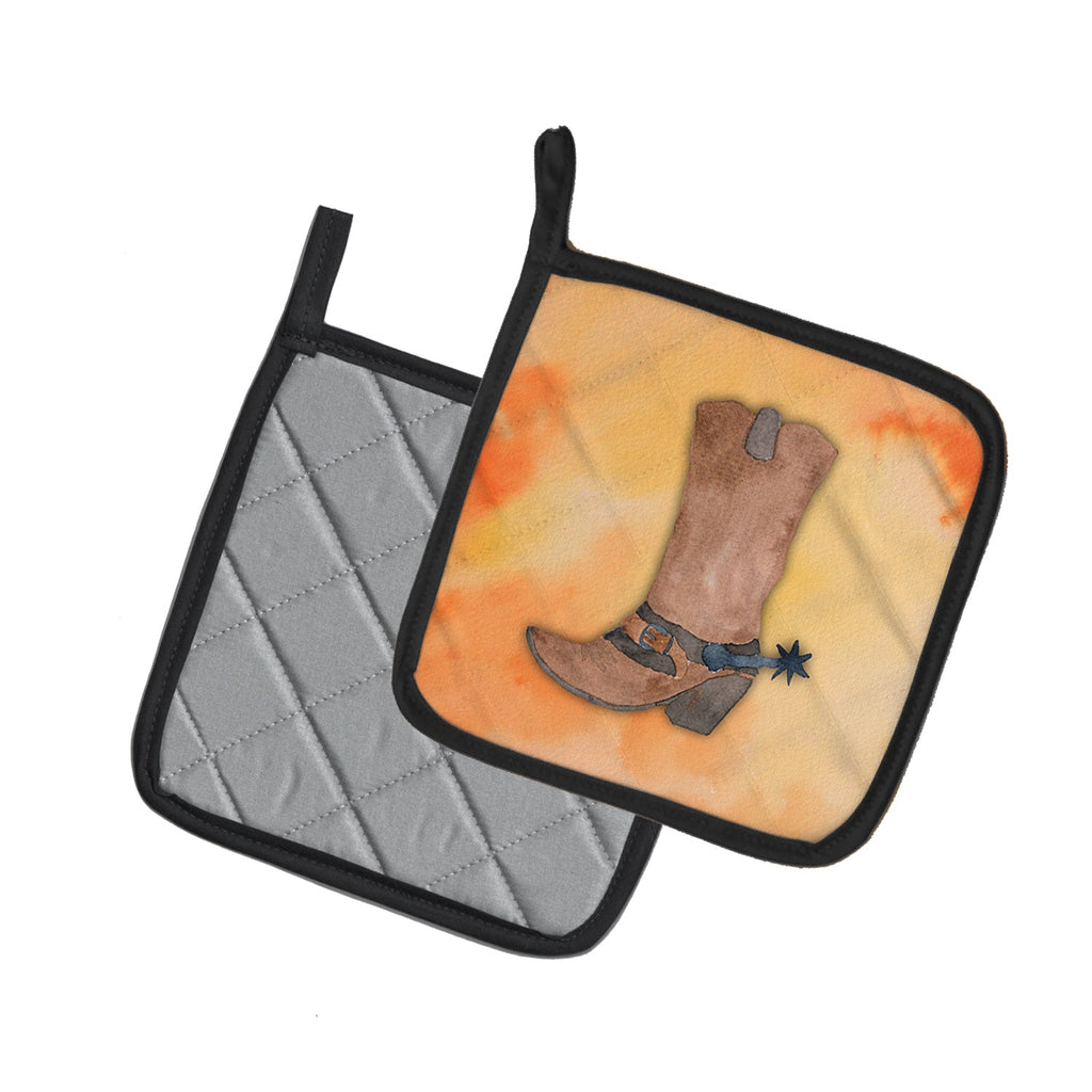 Cowboy Boot Watercolor Pot Holder Set of 2 Heat Resistant Quilted Hot Pads 7.5 x 7.5 Inch, Insulated Kitchen Trivets for Cooking & Baking
