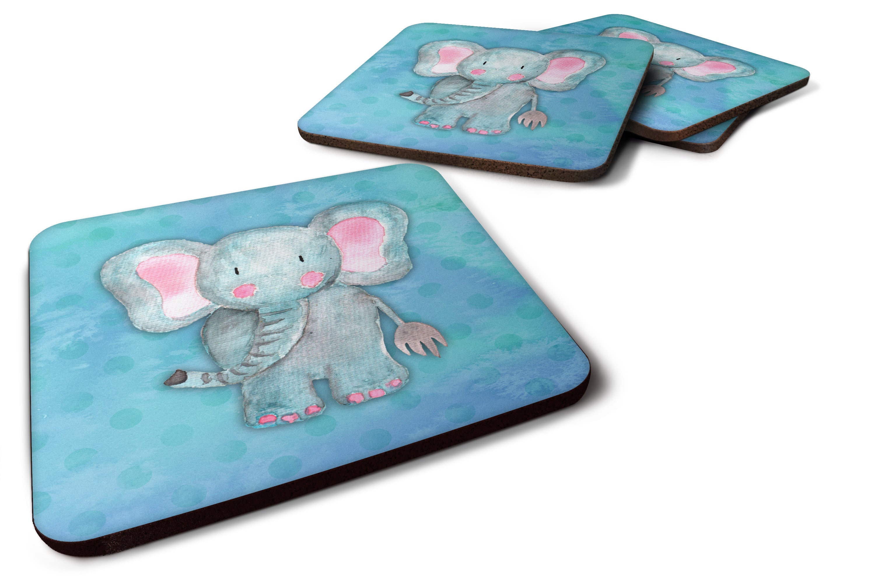 Blue Elepant Watercolor Foam Coasters Set of 4 Cup Coasters for Indoor Outdoor, Tabletop Protection, Anti Slip, Mouse pad Material