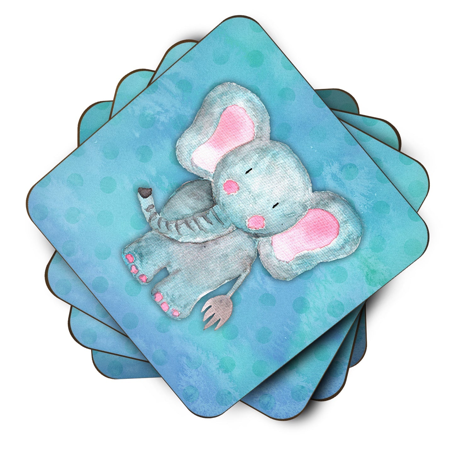 Blue Elepant Watercolor Foam Coasters Set of 4 Cup Coasters for Indoor Outdoor, Tabletop Protection, Anti Slip, Mouse pad Material