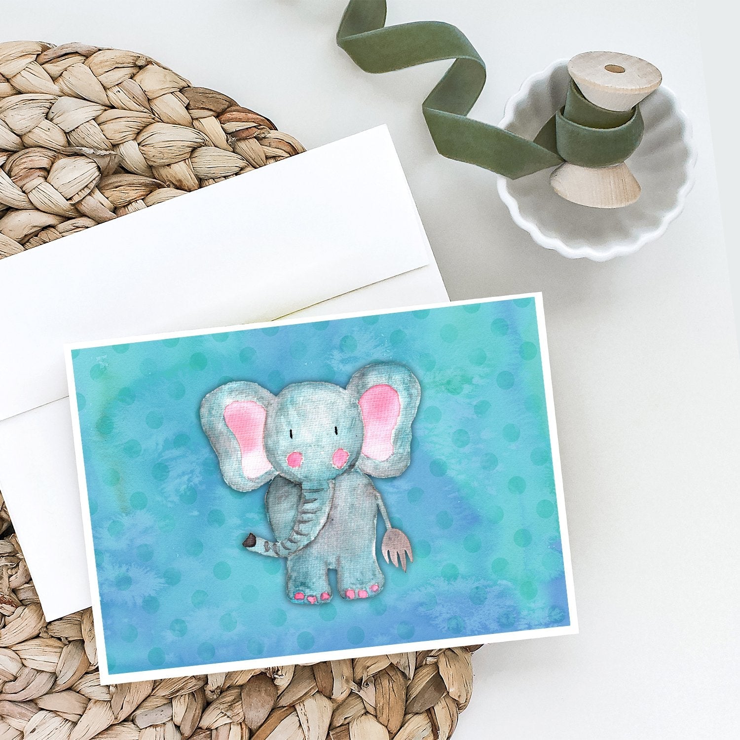 Blue Elepant Watercolor Greeting Cards Pack of 8 Blank Cards with Envelopes Whimsical A7 Size 5x7