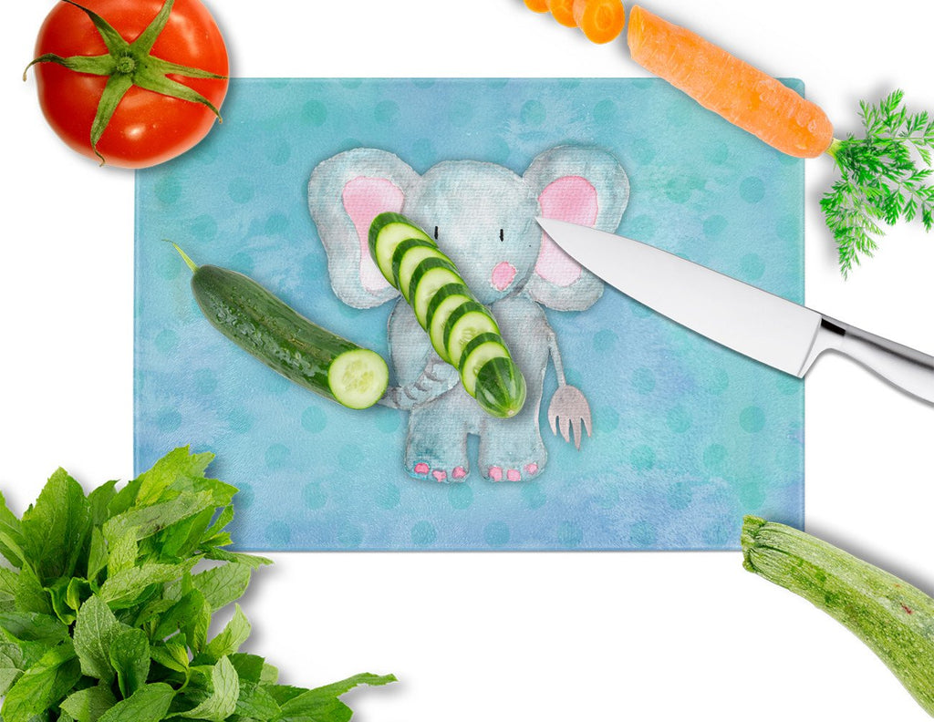 Blue Elepant Watercolor Cutting Board Tempered Glass Kitchen Cutting Surface, Heat Resistant Chopping, Non-Slip Feet, Food Prep & Serving