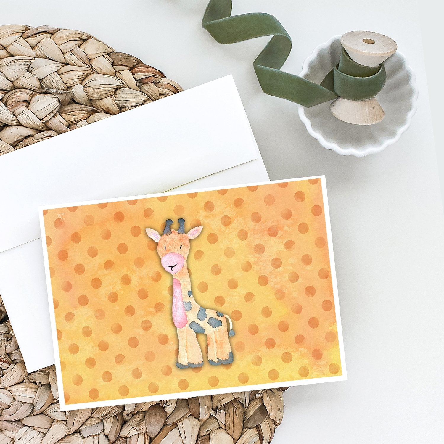 Polkadot Griaffe Watercolor Greeting Cards Pack of 8 Blank Cards with Envelopes Whimsical A7 Size 5x7