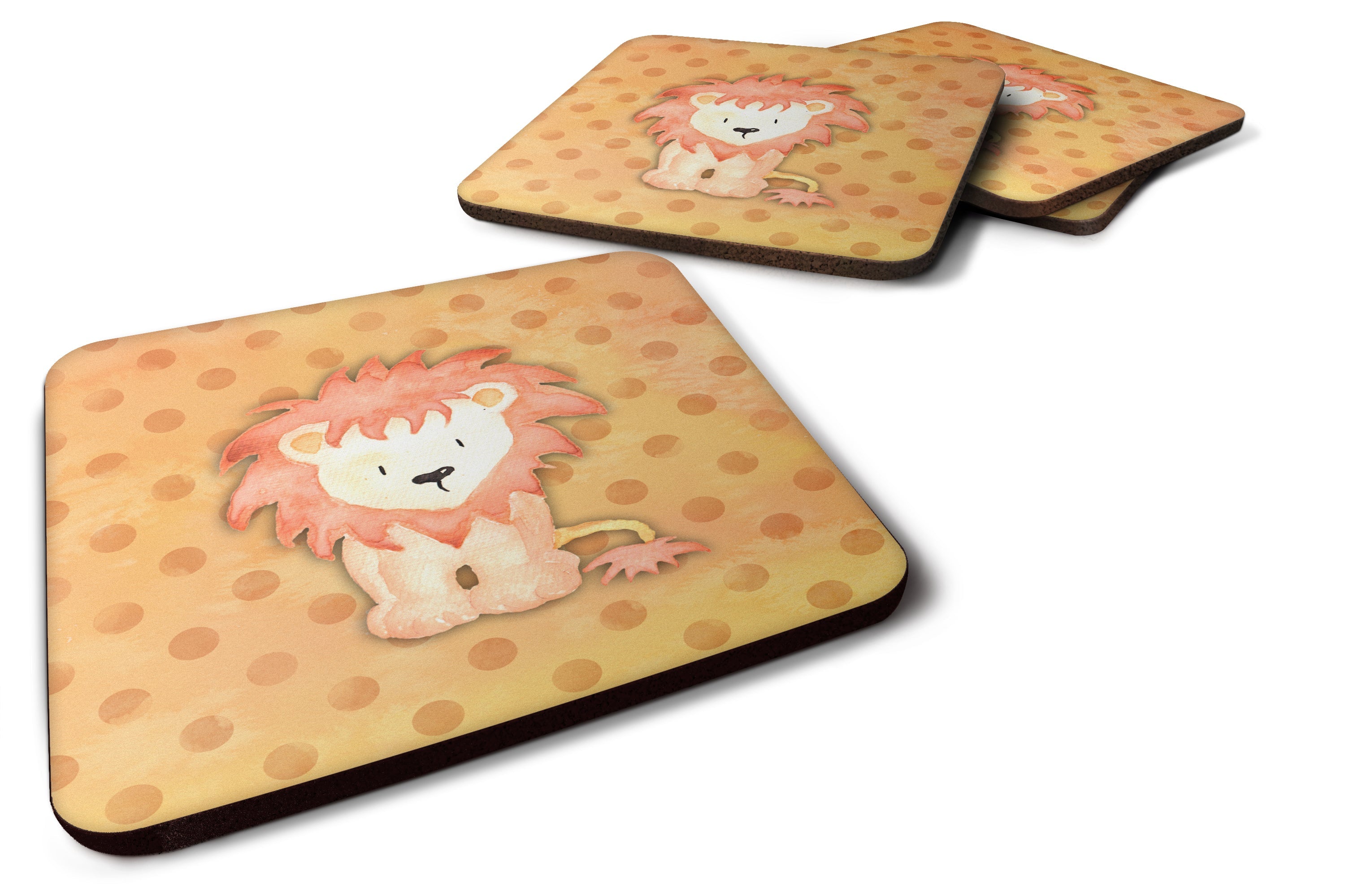 Polkadot Lion Watercolor Foam Coasters Set of 4 Cup Coasters for Indoor Outdoor, Tabletop Protection, Anti Slip, Mouse pad Material