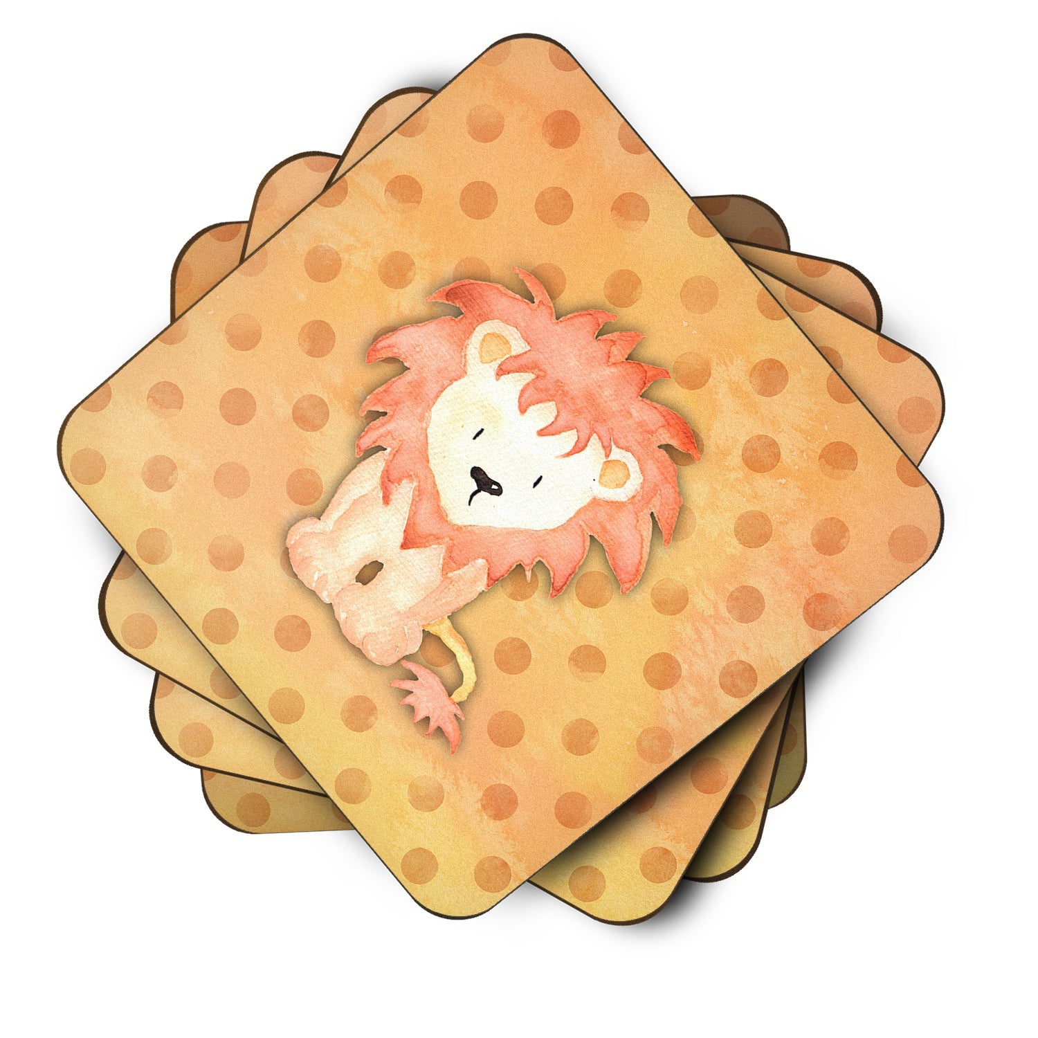 Polkadot Lion Watercolor Foam Coasters Set of 4 Cup Coasters for Indoor Outdoor, Tabletop Protection, Anti Slip, Mouse pad Material