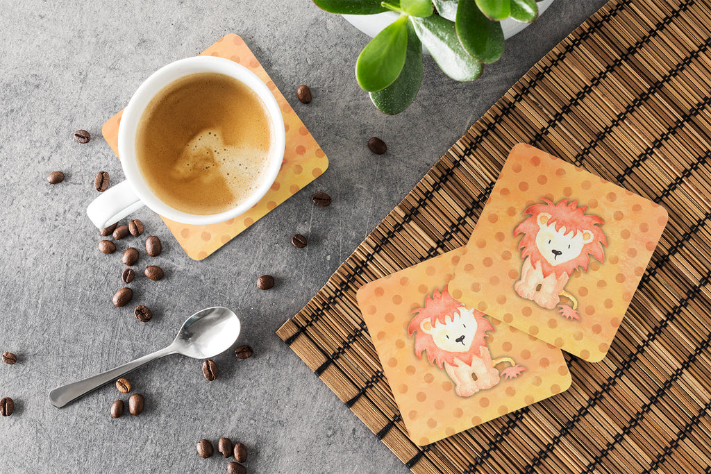 Polkadot Lion Watercolor Foam Coasters Set of 4 Cup Coasters for Indoor Outdoor, Tabletop Protection, Anti Slip, Mouse pad Material