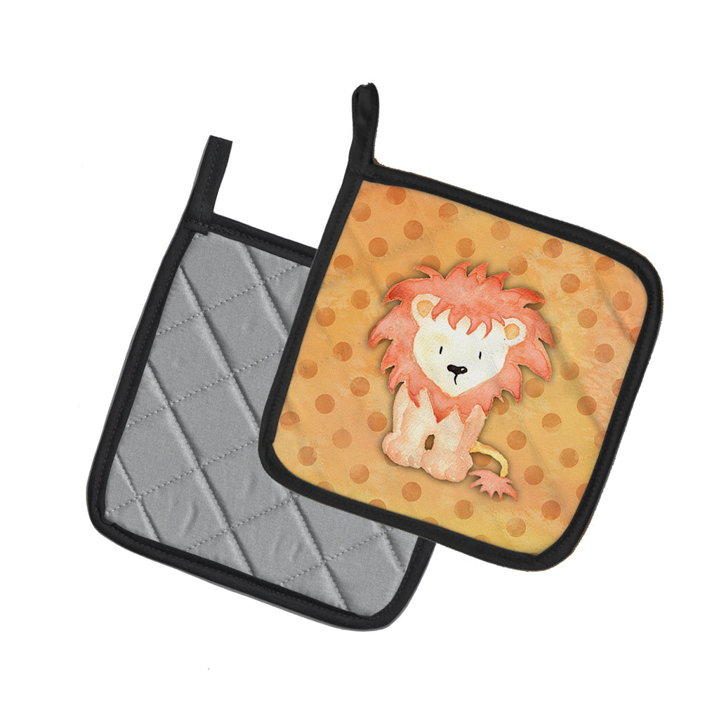 Polkadot Lion Watercolor Pot Holder Set of 2 Heat Resistant Quilted Hot Pads 7.5 x 7.5 Inch, Insulated Kitchen Trivets for Cooking & Baking