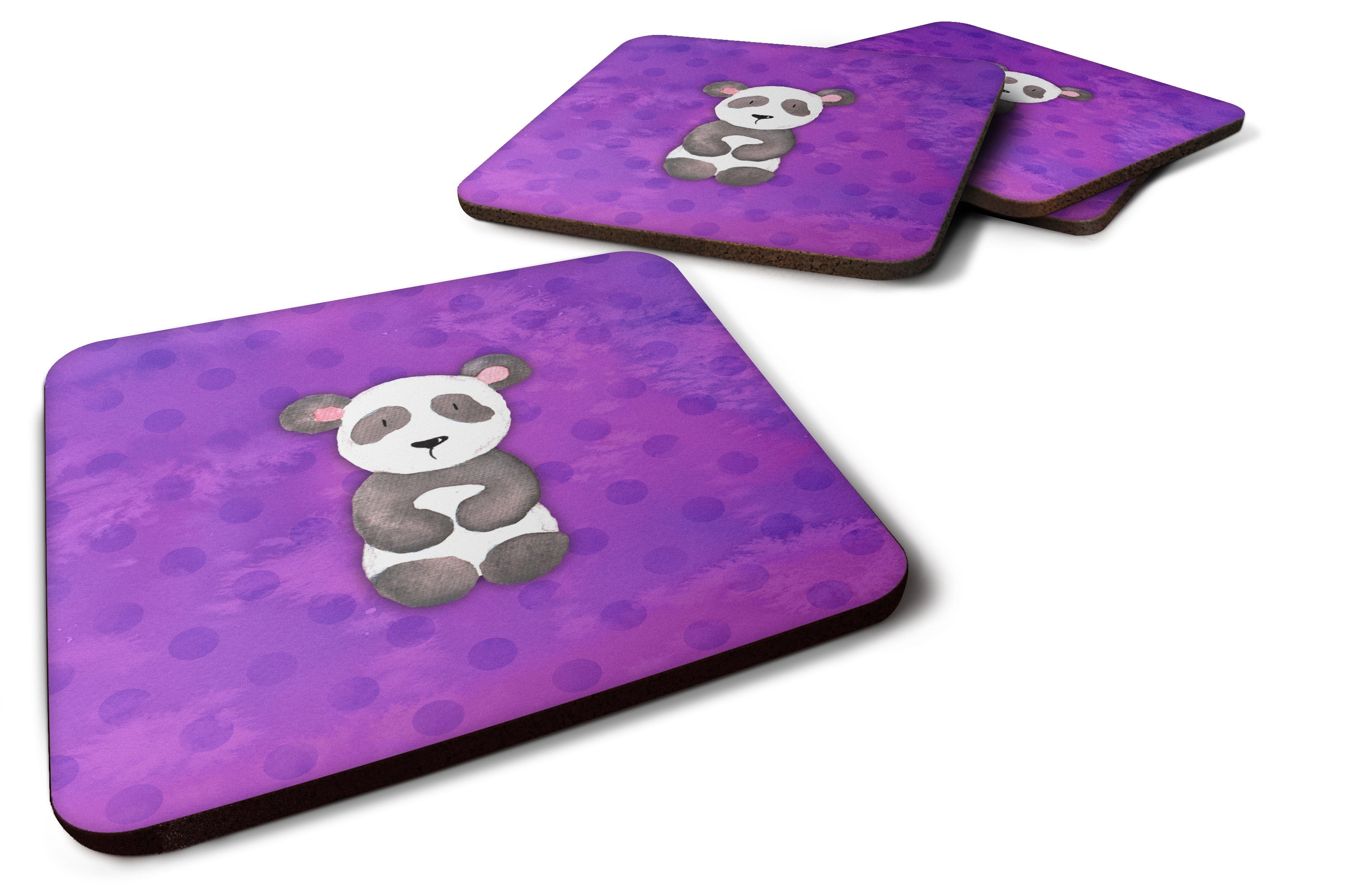 Polkadot Panda Bear Watercolor Foam Coasters Set of 4 Cup Coasters for Indoor Outdoor, Tabletop Protection, Anti Slip, Mouse pad Material