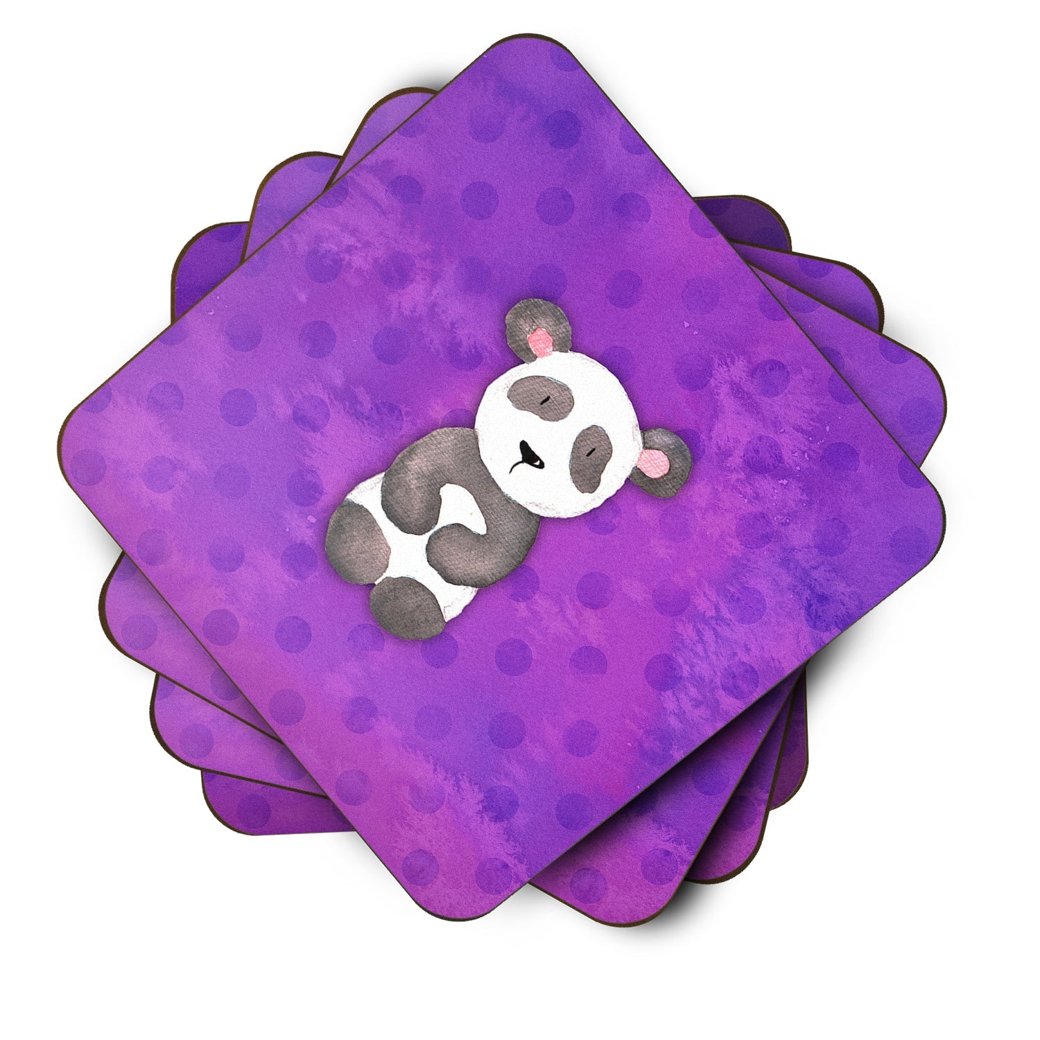 Polkadot Panda Bear Watercolor Foam Coasters Set of 4 Cup Coasters for Indoor Outdoor, Tabletop Protection, Anti Slip, Mouse pad Material