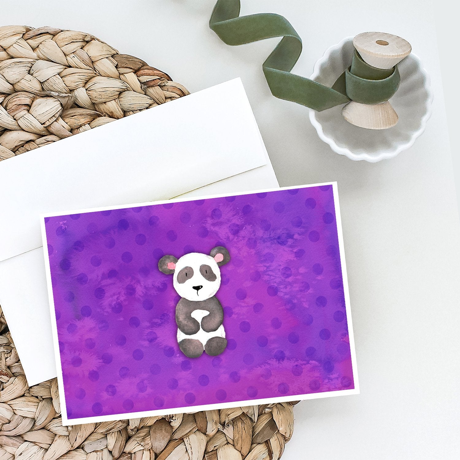Polkadot Panda Bear Watercolor Greeting Cards Pack of 8 Blank Cards with Envelopes Whimsical A7 Size 5x7