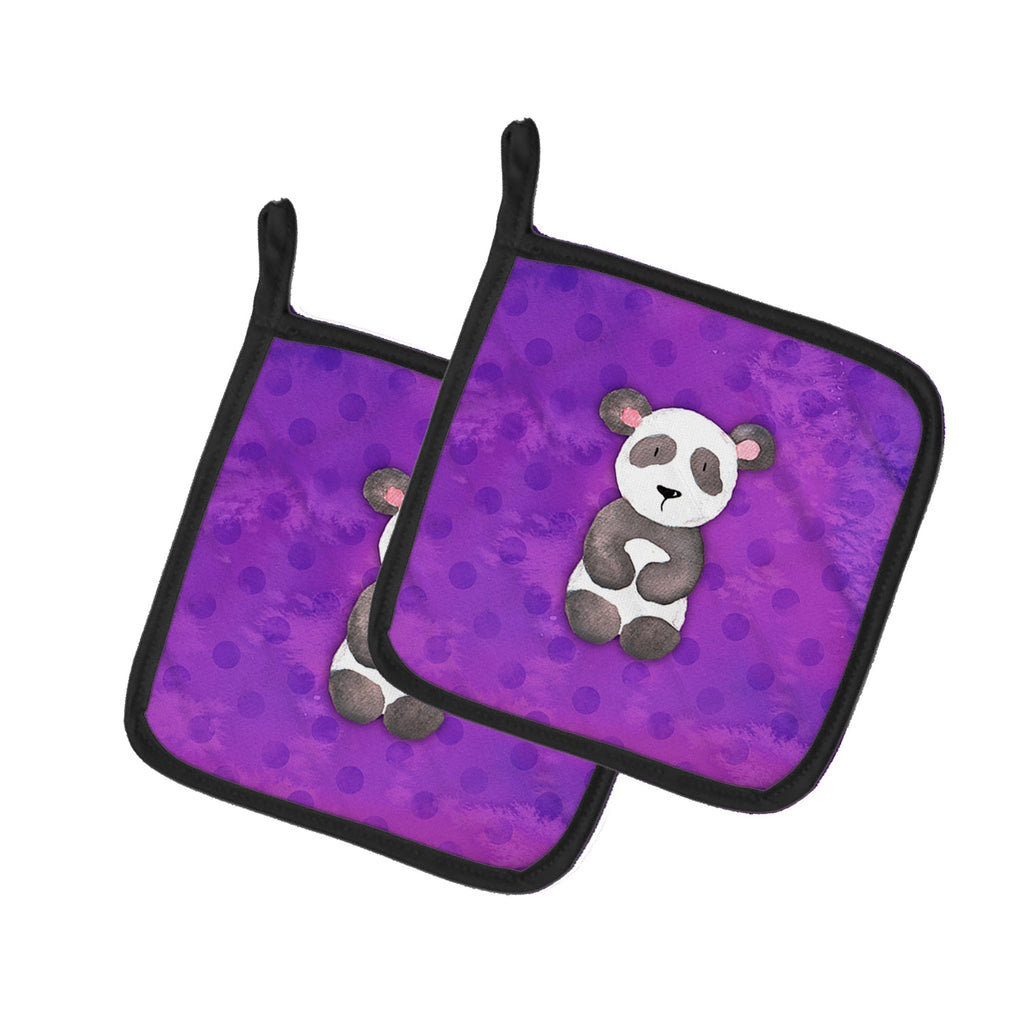 Polkadot Panda Bear Watercolor Pot Holder Set of 2 Heat Resistant Quilted Hot Pads 7.5 x 7.5 Inch, Insulated Kitchen Trivets for Cooking & Baking