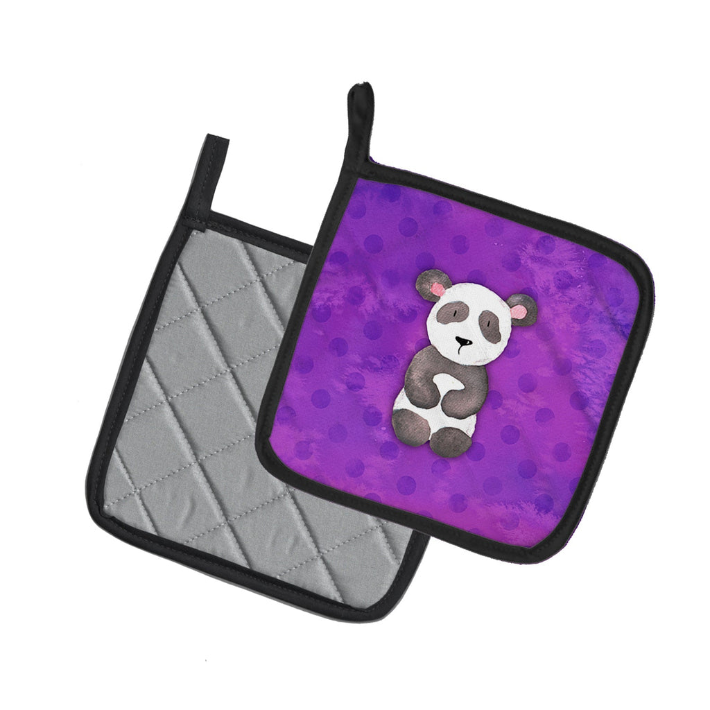 Polkadot Panda Bear Watercolor Pot Holder Set of 2 Heat Resistant Quilted Hot Pads 7.5 x 7.5 Inch, Insulated Kitchen Trivets for Cooking & Baking
