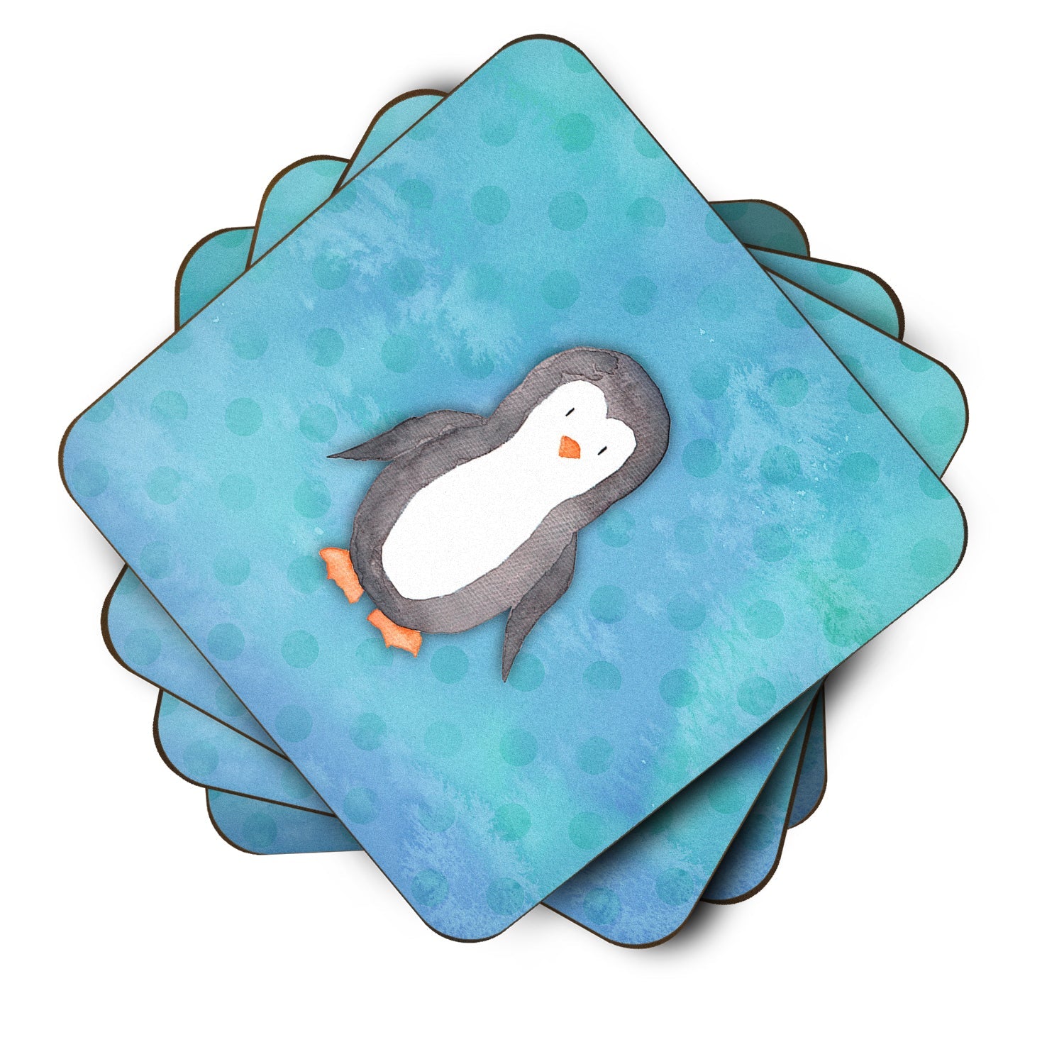 Polkadot Penguin Watercolor Foam Coasters Set of 4 Cup Coasters for Indoor Outdoor, Tabletop Protection, Anti Slip, Mouse pad Material