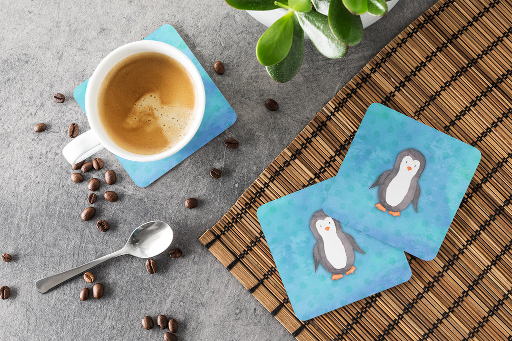 Polkadot Penguin Watercolor Foam Coasters Set of 4 Cup Coasters for Indoor Outdoor, Tabletop Protection, Anti Slip, Mouse pad Material