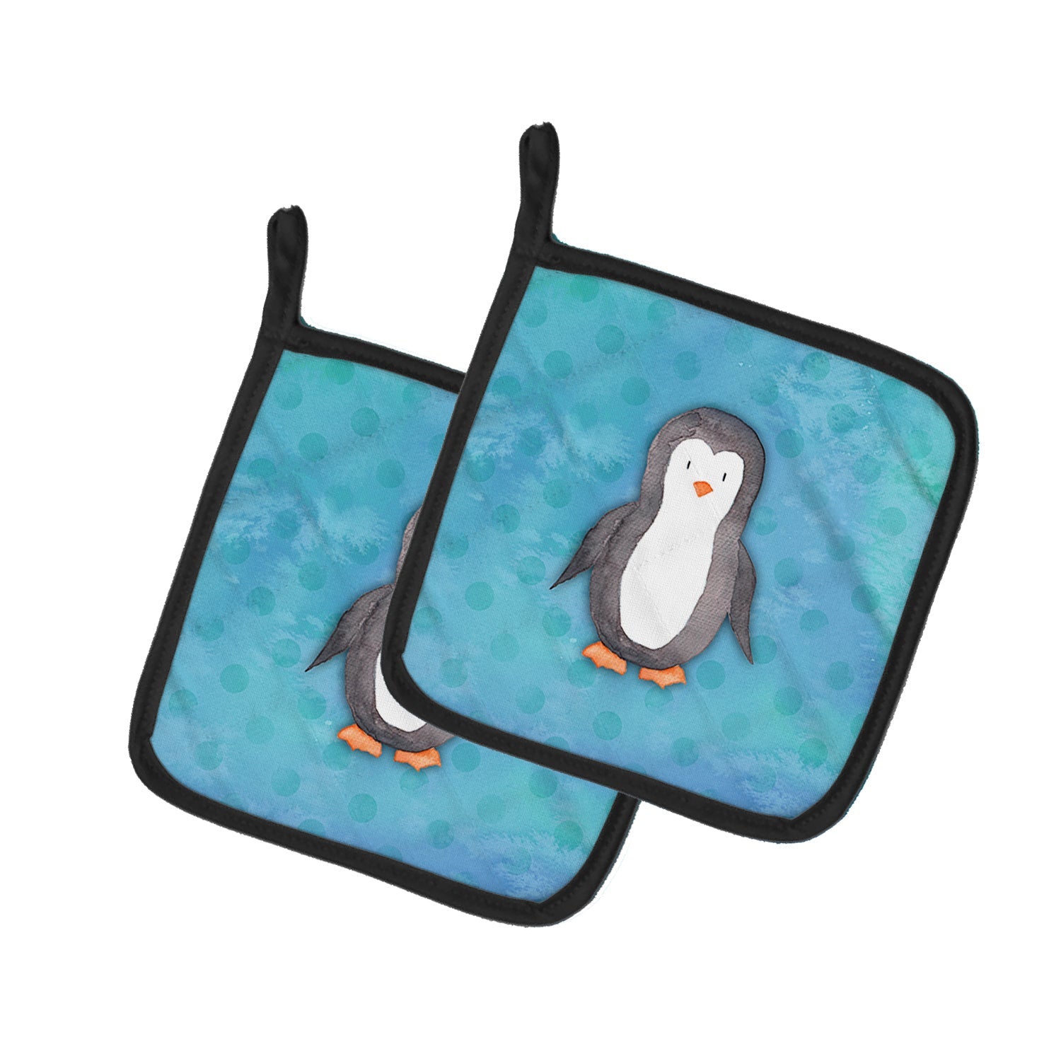 Polkadot Penguin Watercolor Pot Holder Set of 2 Heat Resistant Quilted Hot Pads 7.5 x 7.5 Inch, Insulated Kitchen Trivets for Cooking & Baking