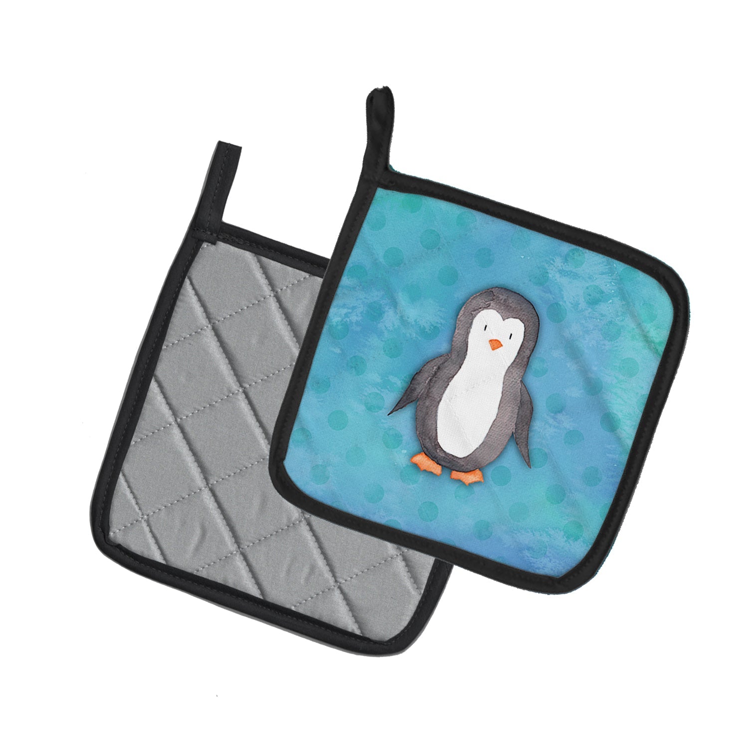 Polkadot Penguin Watercolor Pot Holder Set of 2 Heat Resistant Quilted Hot Pads 7.5 x 7.5 Inch, Insulated Kitchen Trivets for Cooking & Baking