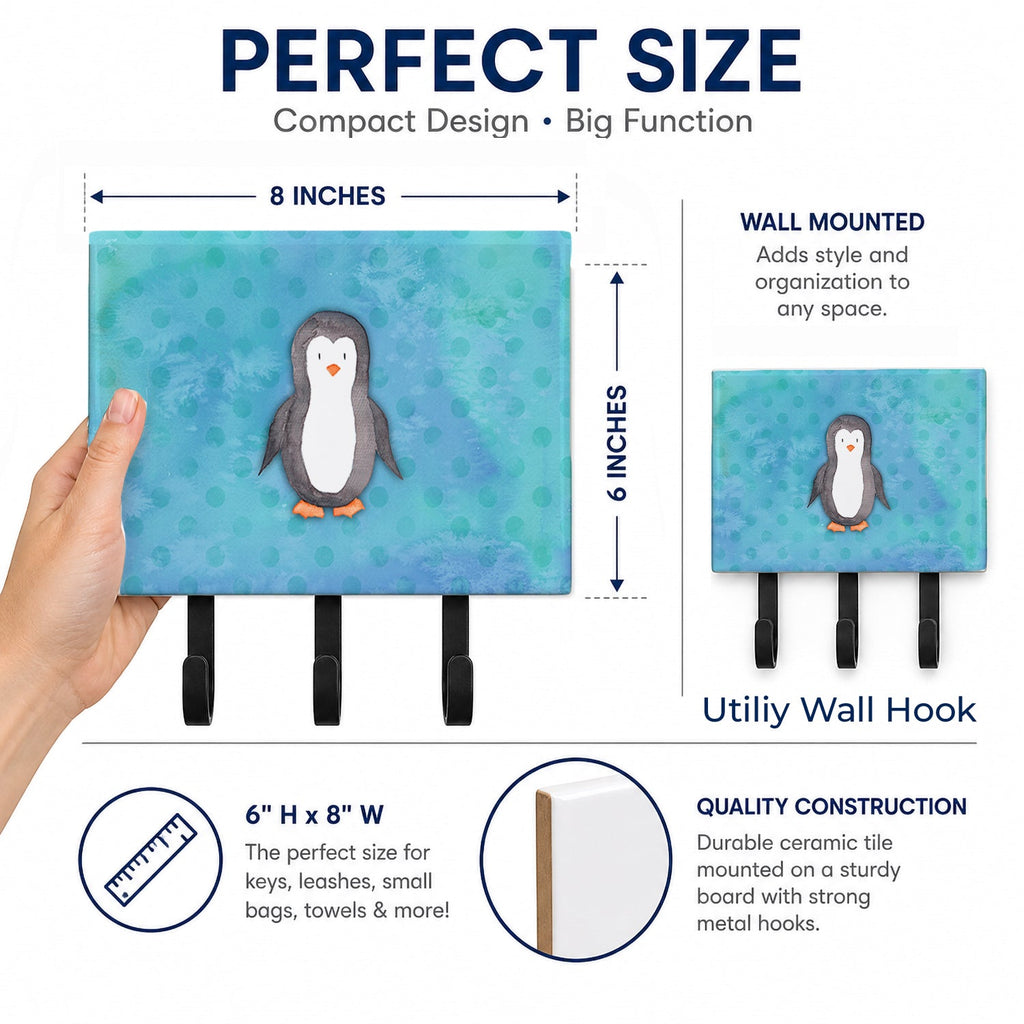 Polkadot Penguin Watercolor Leash or Key Holder Wall Hooks, Coat Rack Wall Mount, for Hanging Keys, Towels, Aprons, Leashes