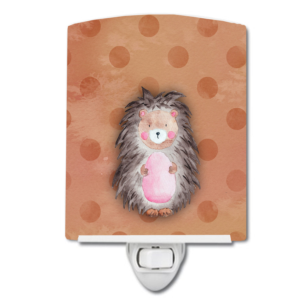 Polkadot Hedgehog Watercolor Ceramic Night Light Compact, UL-Certified, Ideal for Bedroom, Bathroom, Nursery, Hallway, Kitchen, 6x4x3, Multicolor