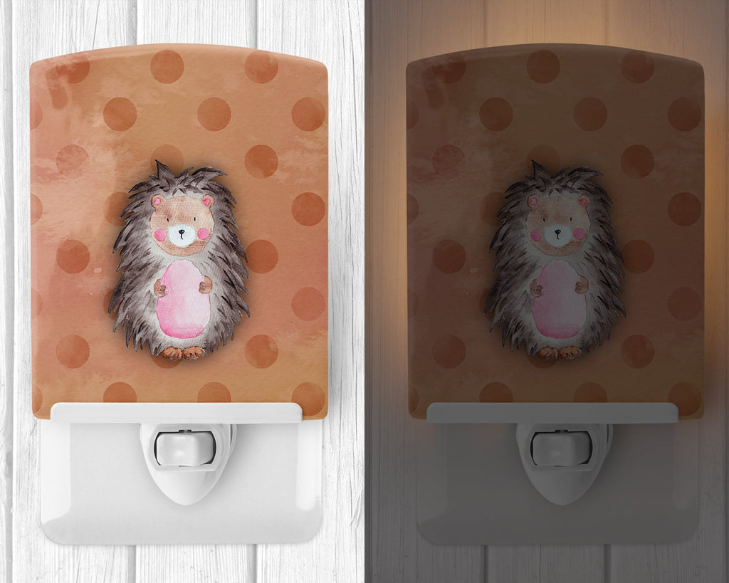 Polkadot Hedgehog Watercolor Ceramic Night Light Compact, UL-Certified, Ideal for Bedroom, Bathroom, Nursery, Hallway, Kitchen, 6x4x3, Multicolor