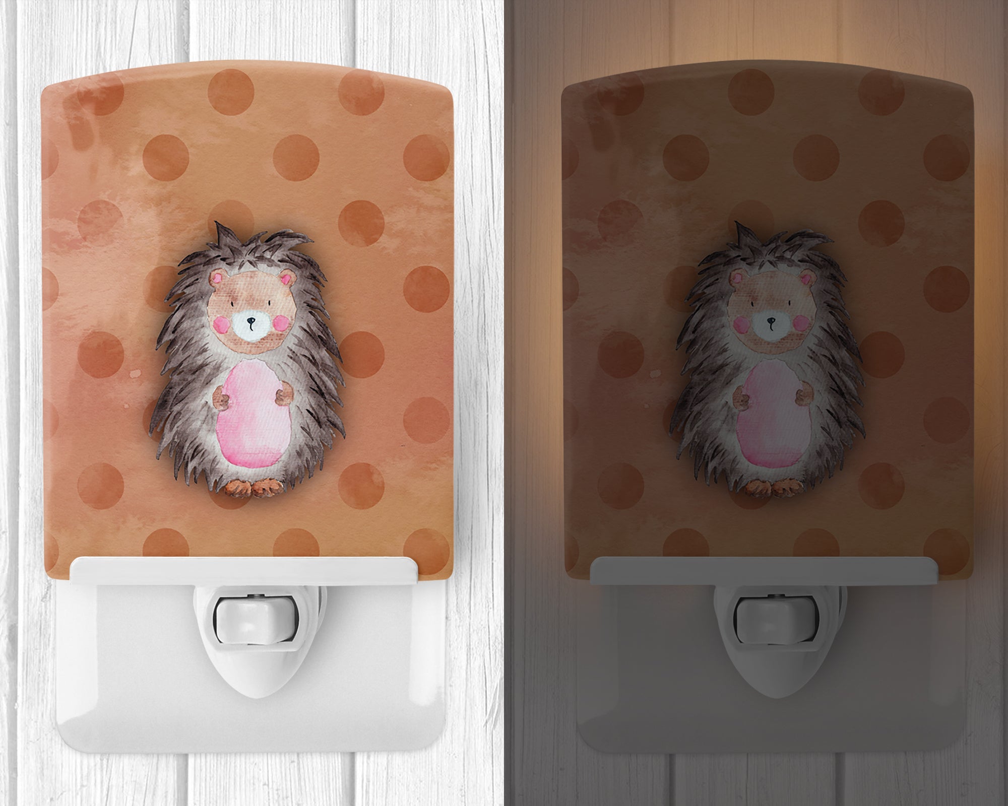 Polkadot Hedgehog Watercolor Ceramic Night Light Compact, UL-Certified, Ideal for Bedroom, Bathroom, Nursery, Hallway, Kitchen, 6x4x3, Multicolor