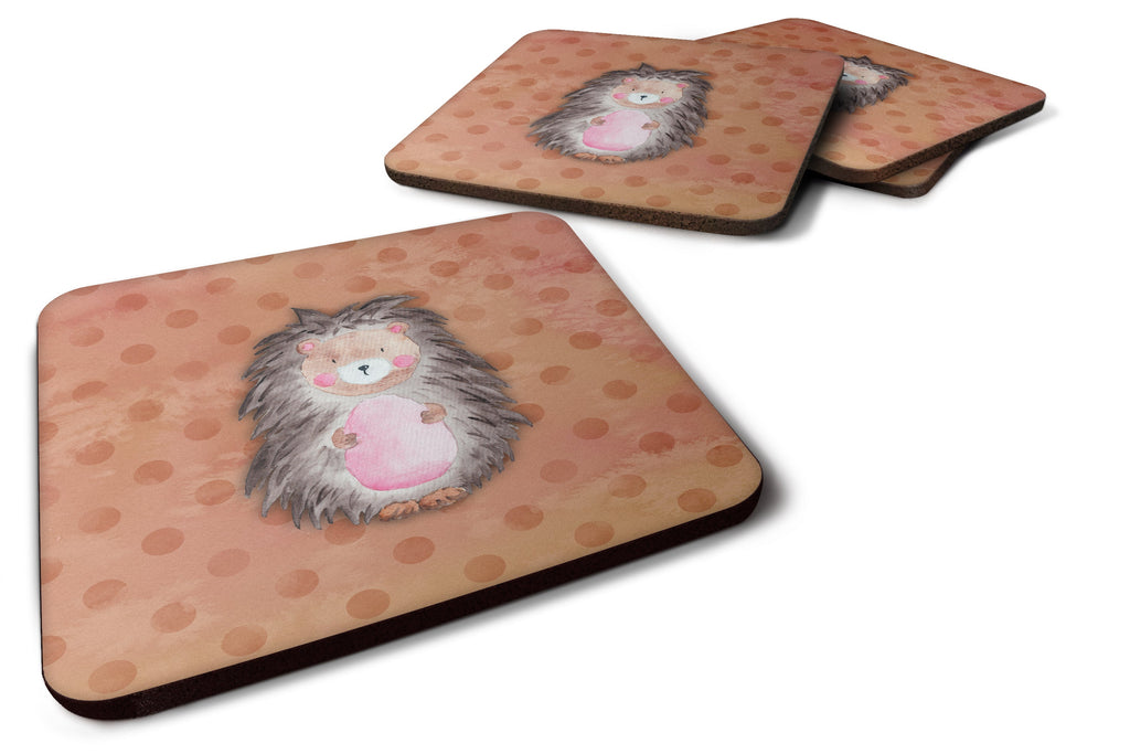 Polkadot Hedgehog Watercolor Foam Coasters Set of 4 Cup Coasters for Indoor Outdoor, Tabletop Protection, Anti Slip, Mouse pad Material