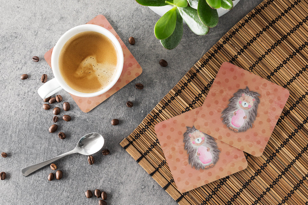 Polkadot Hedgehog Watercolor Foam Coasters Set of 4 Cup Coasters for Indoor Outdoor, Tabletop Protection, Anti Slip, Mouse pad Material