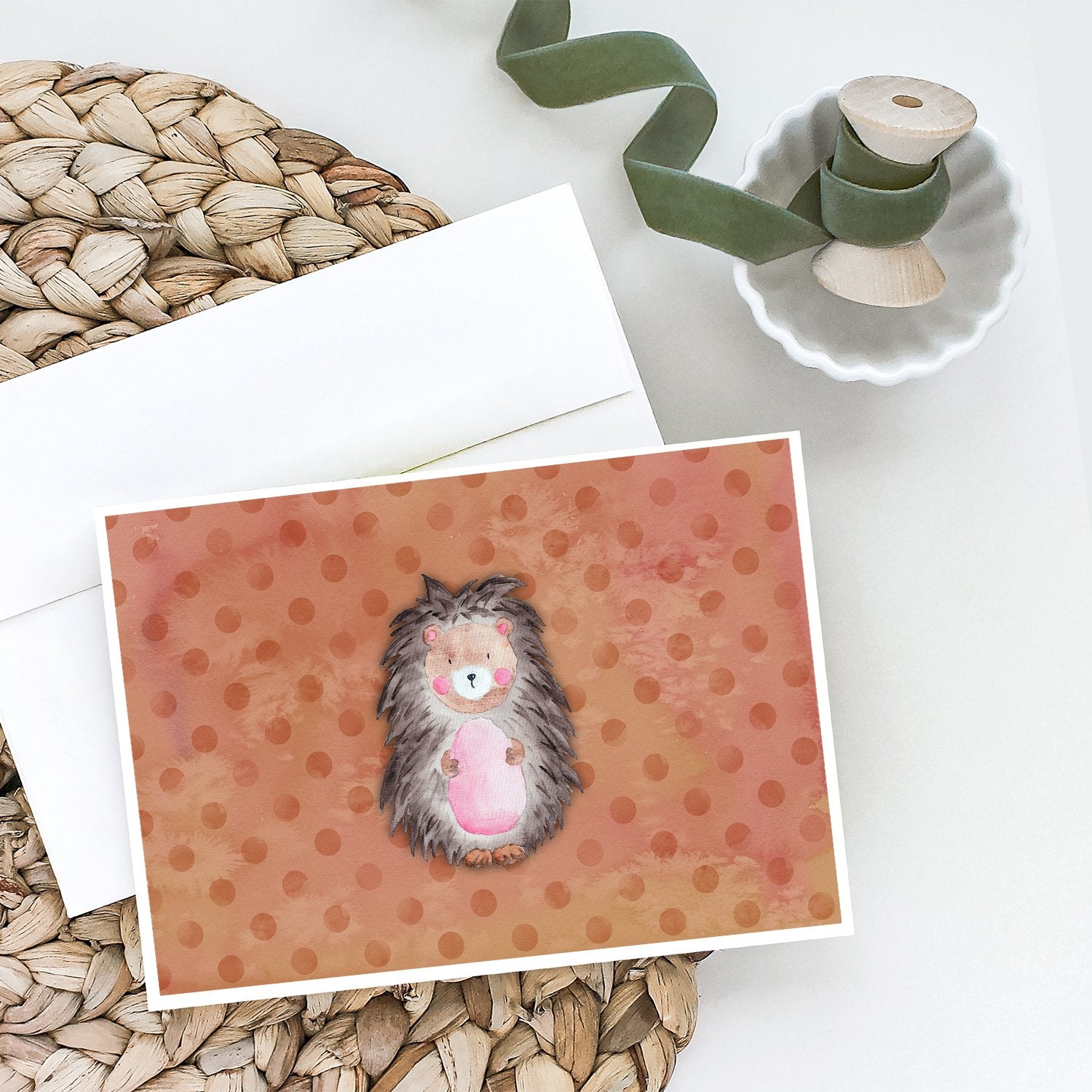 Polkadot Hedgehog Watercolor Greeting Cards Pack of 8 Blank Cards with Envelopes Whimsical A7 Size 5x7