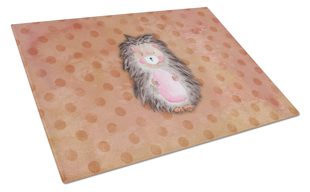 Polkadot Hedgehog Watercolor Cutting Board Tempered Glass Kitchen Cutting Surface, Heat Resistant Chopping, Non-Slip Feet, Food Prep & Serving