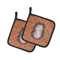 Polkadot Hedgehog Watercolor Pot Holder Set of 2 Heat Resistant Quilted Hot Pads 7.5 x 7.5 Inch, Insulated Kitchen Trivets for Cooking & Baking