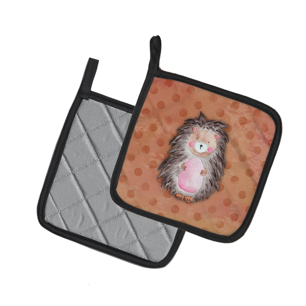 Polkadot Hedgehog Watercolor Pot Holder Set of 2 Heat Resistant Quilted Hot Pads 7.5 x 7.5 Inch, Insulated Kitchen Trivets for Cooking & Baking