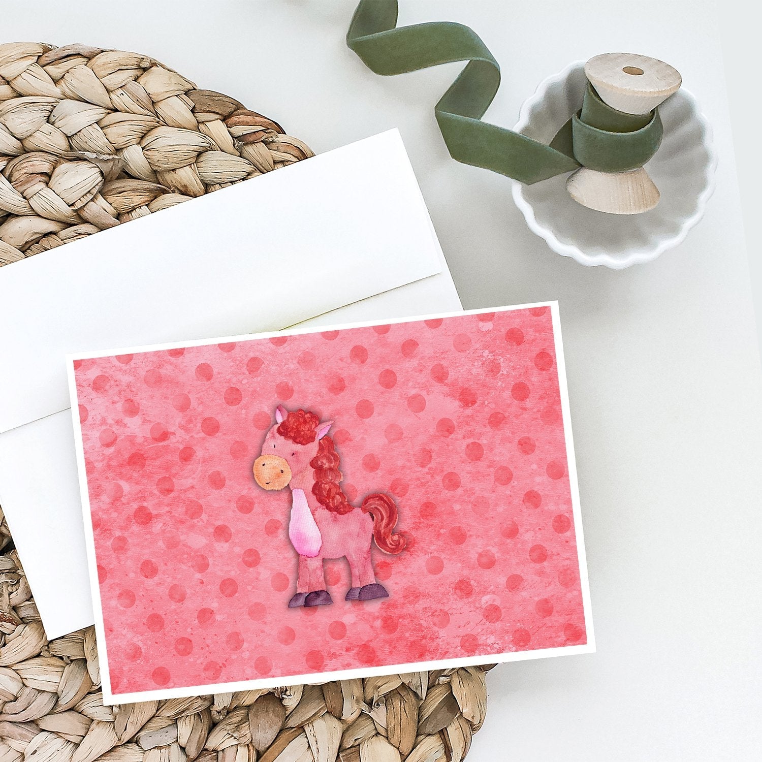 Polkadot Horse Watercolor Greeting Cards Pack of 8 Blank Cards with Envelopes Whimsical A7 Size 5x7