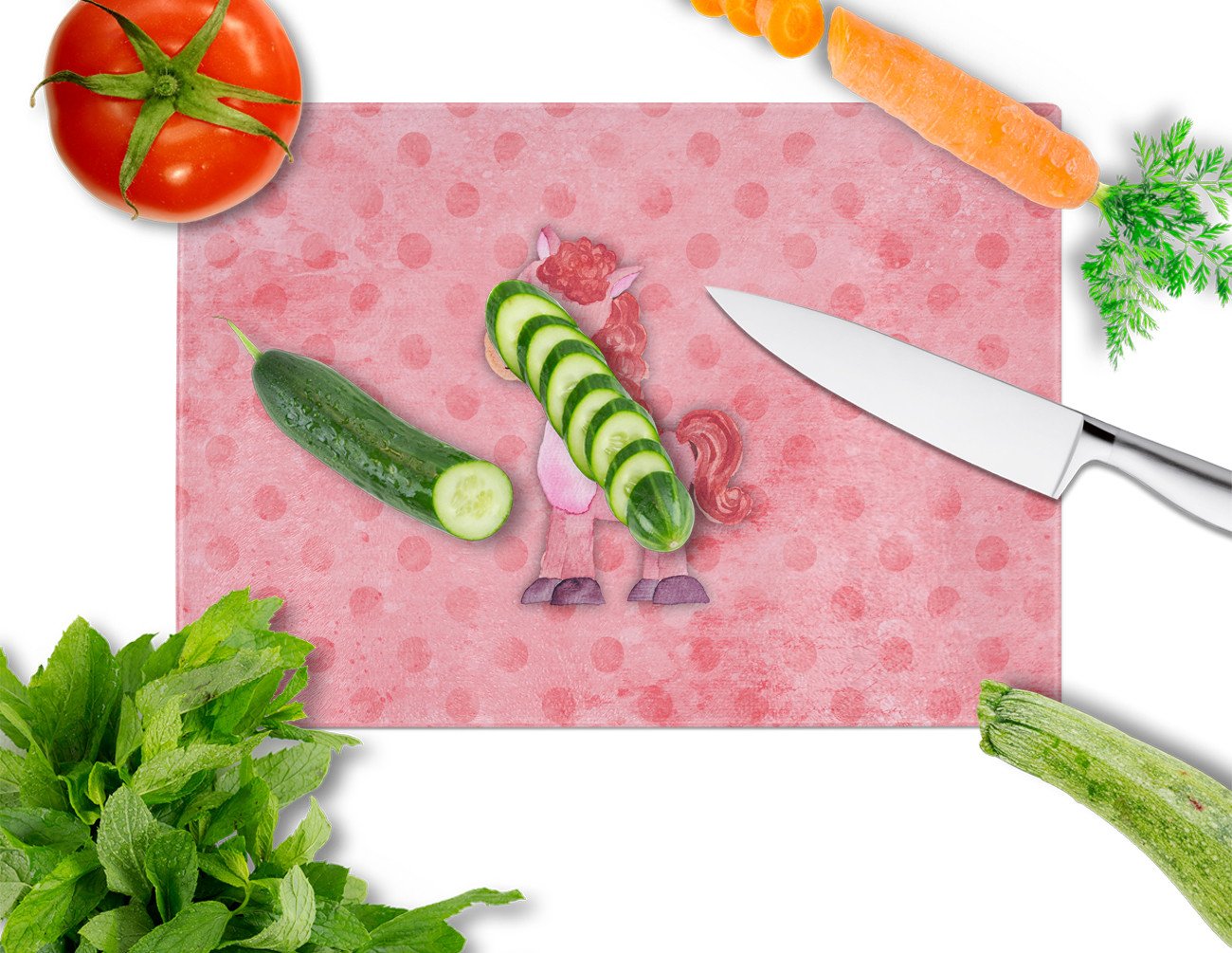 Polkadot Horse Watercolor Cutting Board Tempered Glass Kitchen Cutting Surface, Heat Resistant Chopping, Non-Slip Feet, Food Prep & Serving
