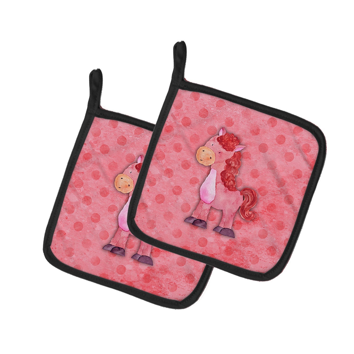 Polkadot Horse Watercolor Pot Holder Set of 2 Heat Resistant Quilted Hot Pads 7.5 x 7.5 Inch, Insulated Kitchen Trivets for Cooking & Baking