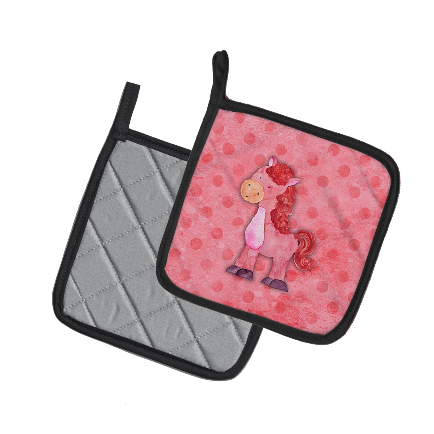 Polkadot Horse Watercolor Pot Holder Set of 2 Heat Resistant Quilted Hot Pads 7.5 x 7.5 Inch, Insulated Kitchen Trivets for Cooking & Baking