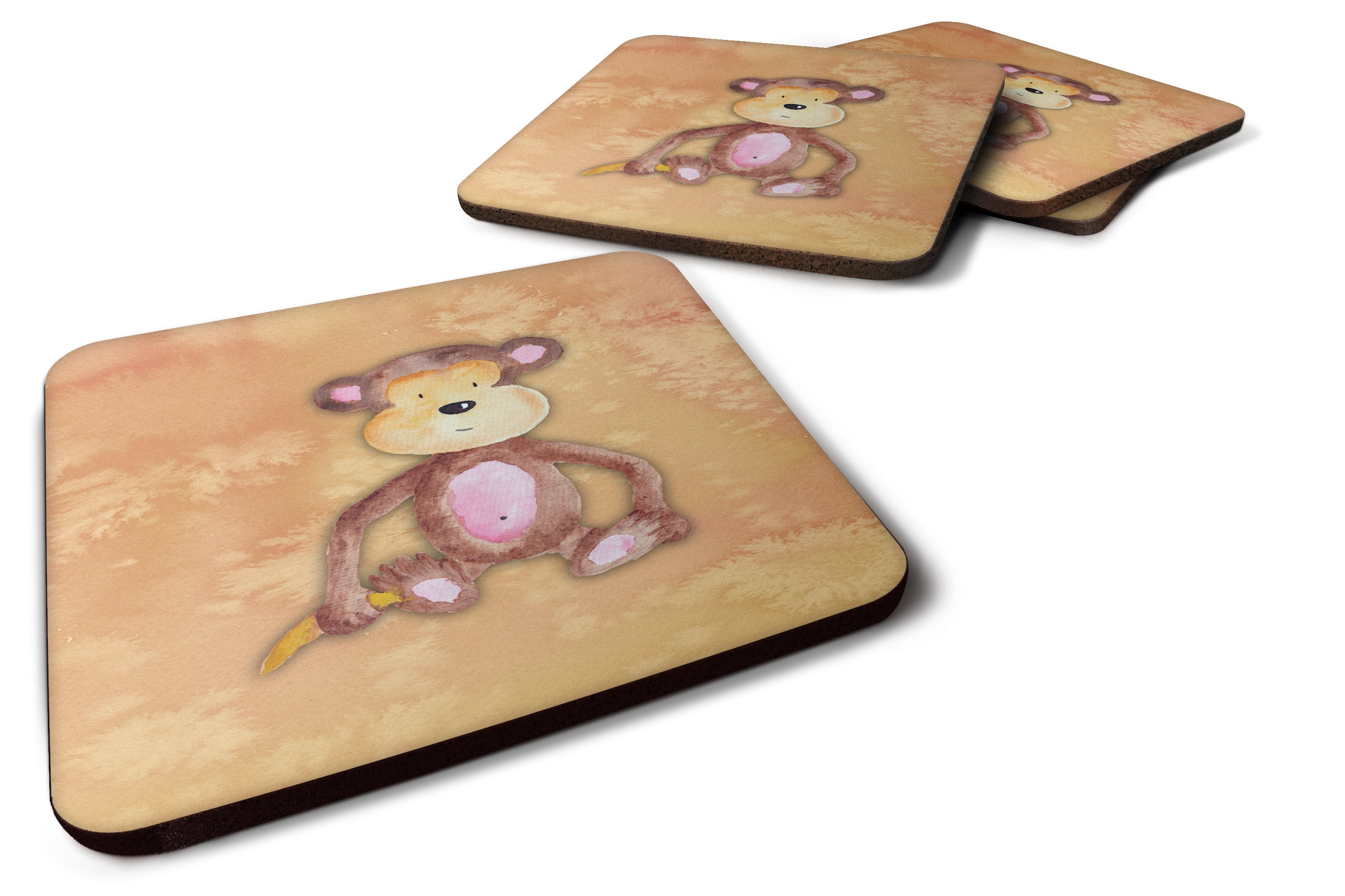 Monkey Watercolor Foam Coasters Set of 4 Cup Coasters for Indoor Outdoor, Tabletop Protection, Anti Slip, Mouse pad Material