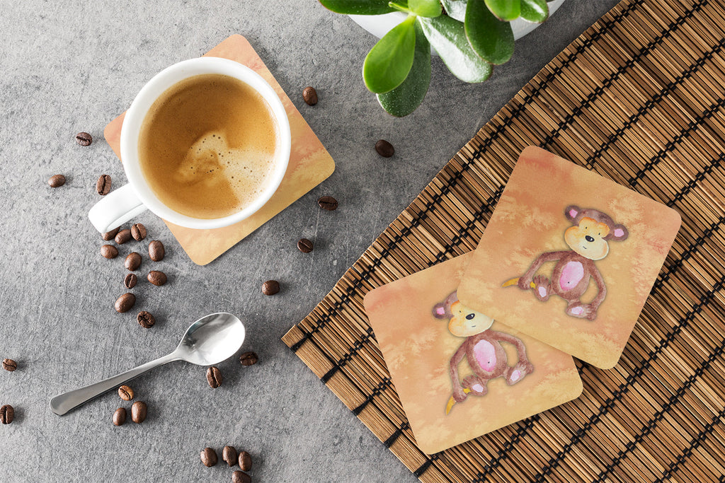 Monkey Watercolor Foam Coasters Set of 4 Cup Coasters for Indoor Outdoor, Tabletop Protection, Anti Slip, Mouse pad Material