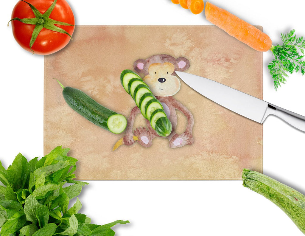 Monkey Watercolor Cutting Board Tempered Glass Kitchen Cutting Surface, Heat Resistant Chopping, Non-Slip Feet, Food Prep & Serving