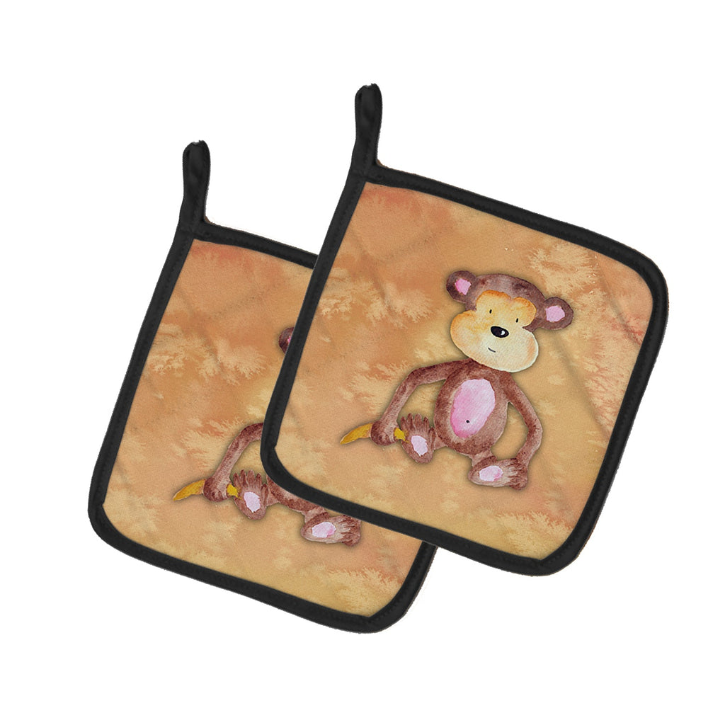 Monkey Watercolor Pot Holder Set of 2 Heat Resistant Quilted Hot Pads 7.5 x 7.5 Inch, Insulated Kitchen Trivets for Cooking & Baking