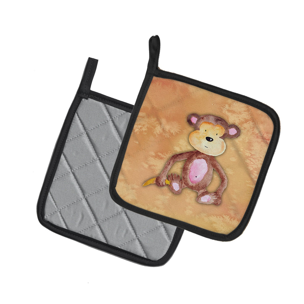 Monkey Watercolor Pot Holder Set of 2 Heat Resistant Quilted Hot Pads 7.5 x 7.5 Inch, Insulated Kitchen Trivets for Cooking & Baking